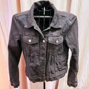 Free People We the Free Brown Denim Jacket (with black acid wash detail)